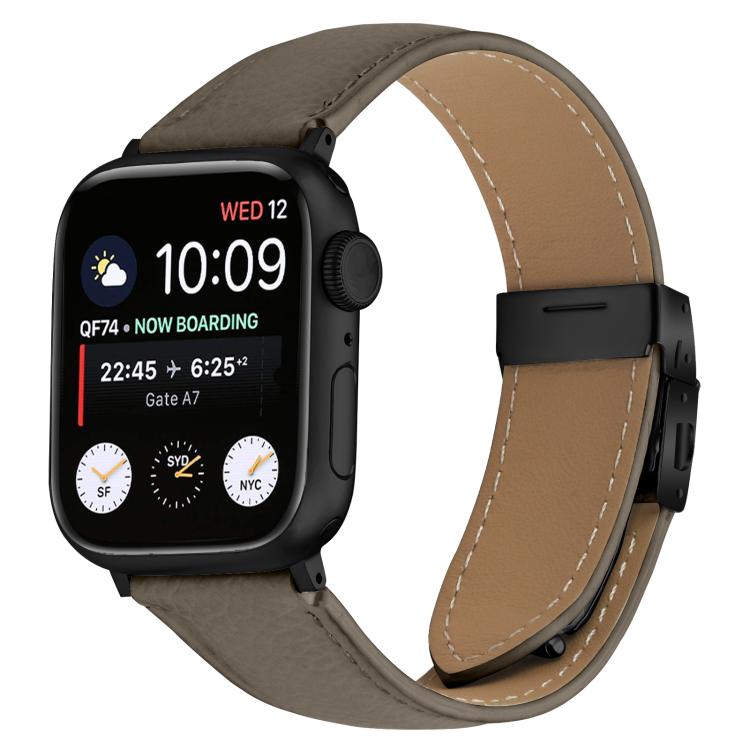 For Apple Watch 42mm / 41mm / 40mm / 38mm Lychee Texture Black Turtle Back Buckle Leather Watch Band(Gray) - Watch Bands by PMC TechLife | Online Shopping South Africa | PMC TechLife | Buy Now Pay Later Mobicred