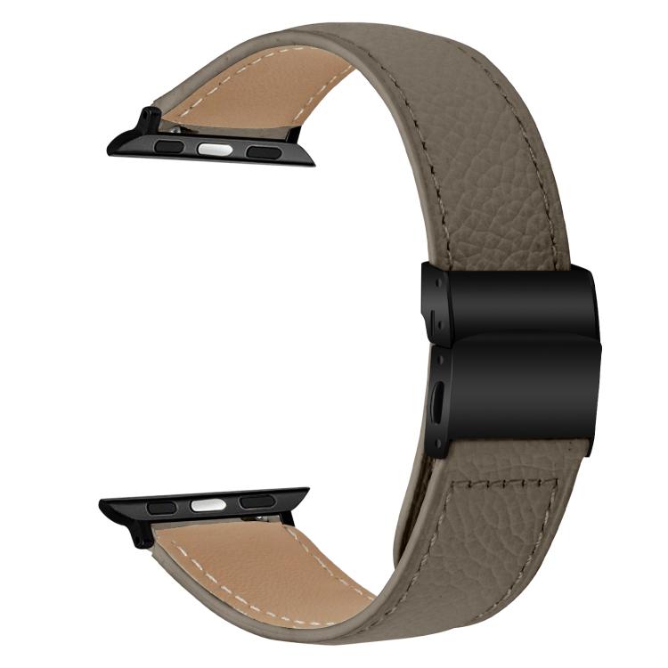 For Apple Watch 42mm / 41mm / 40mm / 38mm Lychee Texture Black Turtle Back Buckle Leather Watch Band(Gray) - Watch Bands by PMC TechLife | Online Shopping South Africa | PMC TechLife | Buy Now Pay Later Mobicred