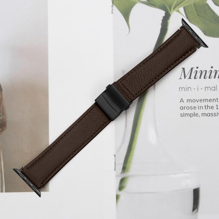 For Apple Watch 42mm / 41mm / 40mm / 38mm Lychee Texture Black Turtle Back Buckle Leather Watch Band(Coffee Color) - Watch Bands by PMC TechLife | Online Shopping South Africa | PMC TechLife | Buy Now Pay Later Mobicred