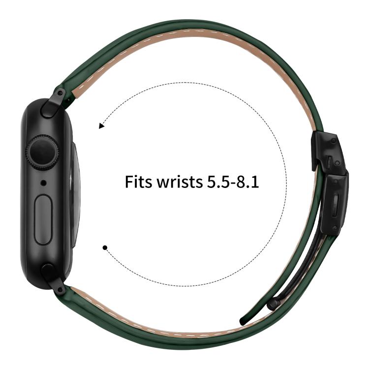 For Apple Watch 42mm / 41mm / 40mm / 38mm Lychee Texture Black Turtle Back Buckle Leather Watch Band(Green) - Watch Bands by PMC TechLife | Online Shopping South Africa | PMC TechLife | Buy Now Pay Later Mobicred