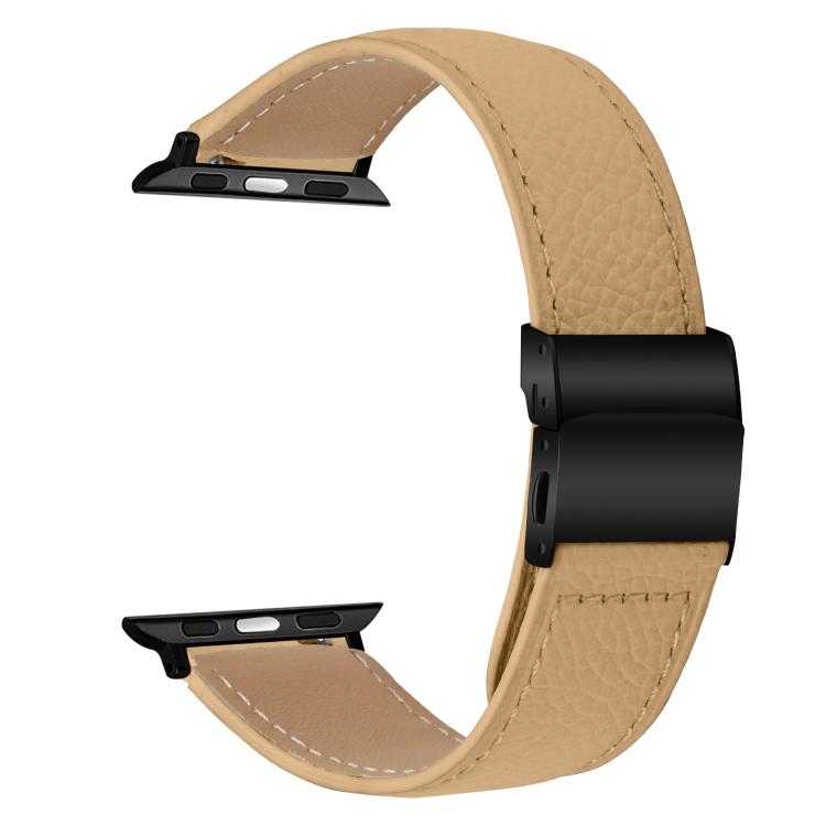 For Apple Watch 42mm / 41mm / 40mm / 38mm Lychee Texture Black Turtle Back Buckle Leather Watch Band(Camel) - Watch Bands by PMC TechLife | Online Shopping South Africa | PMC TechLife | Buy Now Pay Later Mobicred