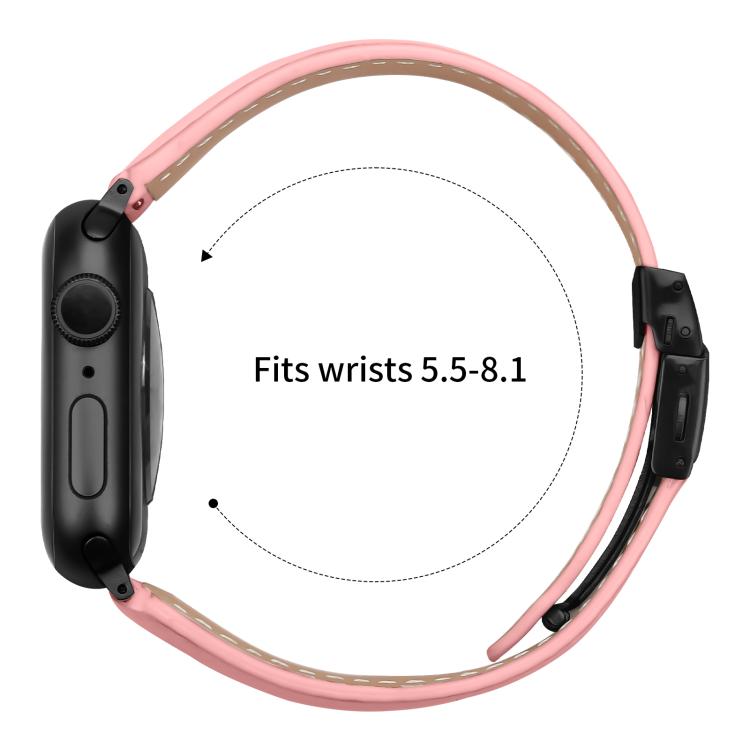 For Apple Watch 46mm / 49mm / 45mm / 44mm Lychee Texture Black Turtle Back Buckle Leather Watch Band(Pink) - Watch Bands by PMC TechLife | Online Shopping South Africa | PMC TechLife | Buy Now Pay Later Mobicred
