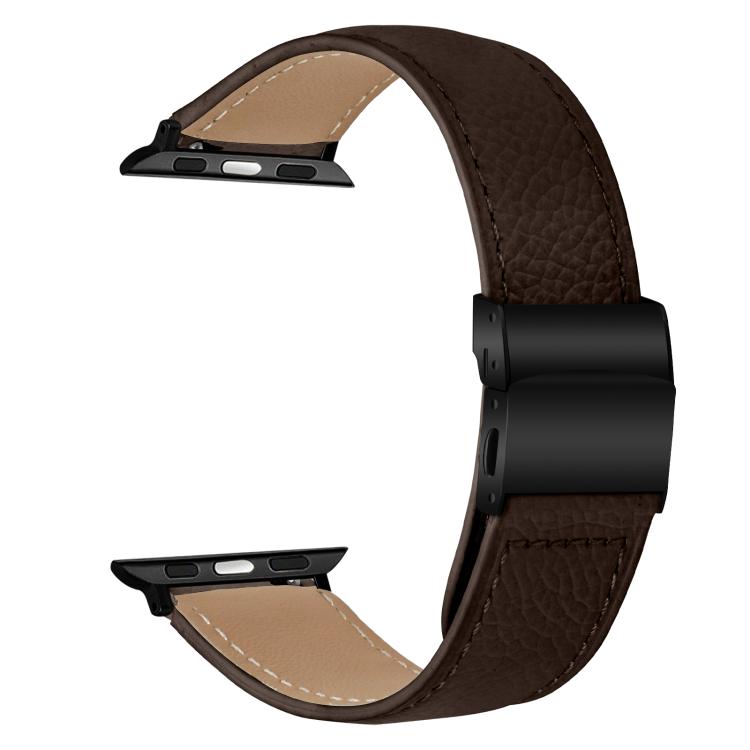For Apple Watch 46mm / 49mm / 45mm / 44mm Lychee Texture Black Turtle Back Buckle Leather Watch Band(Coffee Color) - Watch Bands by PMC TechLife | Online Shopping South Africa | PMC TechLife | Buy Now Pay Later Mobicred