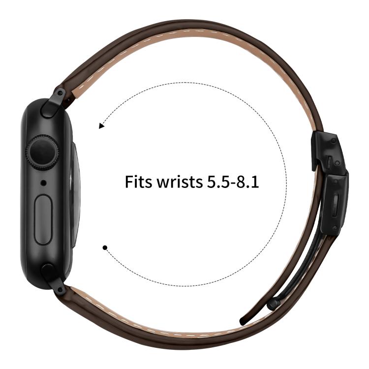 For Apple Watch 46mm / 49mm / 45mm / 44mm Lychee Texture Black Turtle Back Buckle Leather Watch Band(Coffee Color) - Watch Bands by PMC TechLife | Online Shopping South Africa | PMC TechLife | Buy Now Pay Later Mobicred