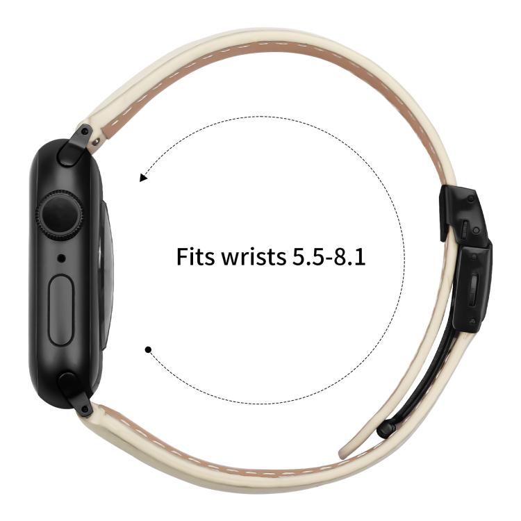 For Apple Watch 46mm / 49mm / 45mm / 44mm Lychee Texture Black Turtle Back Buckle Leather Watch Band(Creamy White) - Watch Bands by PMC TechLife | Online Shopping South Africa | PMC TechLife | Buy Now Pay Later Mobicred