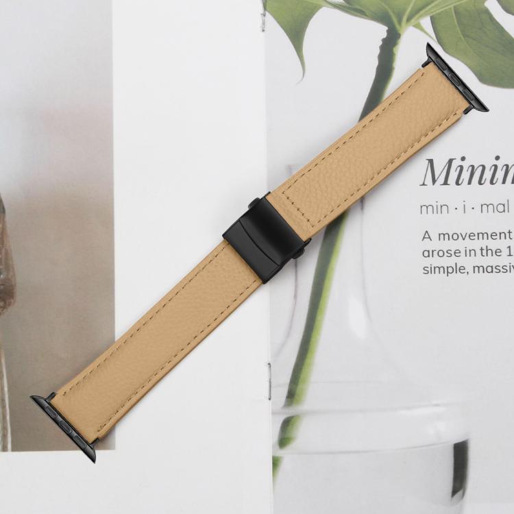 For Apple Watch 46mm / 49mm / 45mm / 44mm Lychee Texture Black Turtle Back Buckle Leather Watch Band(Camel) - Watch Bands by PMC TechLife | Online Shopping South Africa | PMC TechLife | Buy Now Pay Later Mobicred