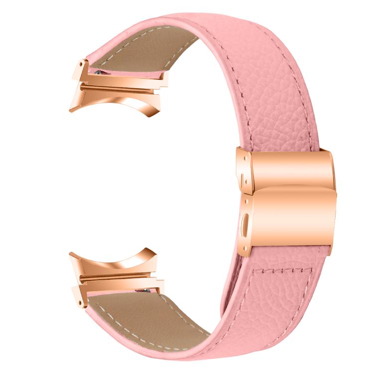 For Samsung Galaxy Watch 7 40 / 44mm Lychee Texture Rose Gold Turtle Back Buckle Leather Watch Band(Pink) - free shipping - PMC TechLife - Order now!