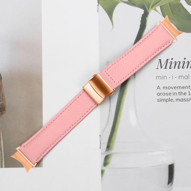 For Samsung Galaxy Watch 7 40 / 44mm Lychee Texture Rose Gold Turtle Back Buckle Leather Watch Band(Pink) - free shipping - PMC TechLife - Order now!