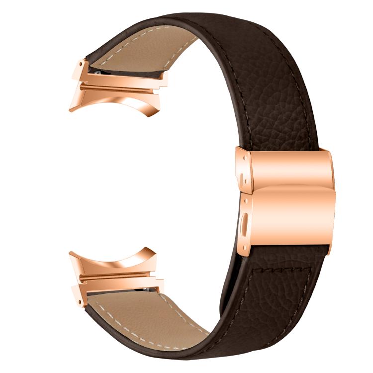For Samsung Galaxy Watch 7 40 / 44mm Lychee Texture Rose Gold Turtle Back Buckle Leather Watch Band(Coffee Color) - free shipping - PMC TechLife - Order now!