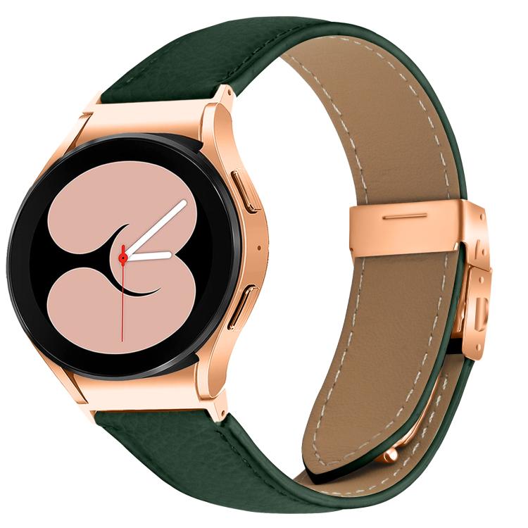 For Samsung Galaxy Watch 7 40 / 44mm Lychee Texture Rose Gold Turtle Back Buckle Leather Watch Band(Green) - free shipping - PMC TechLife - Order now!