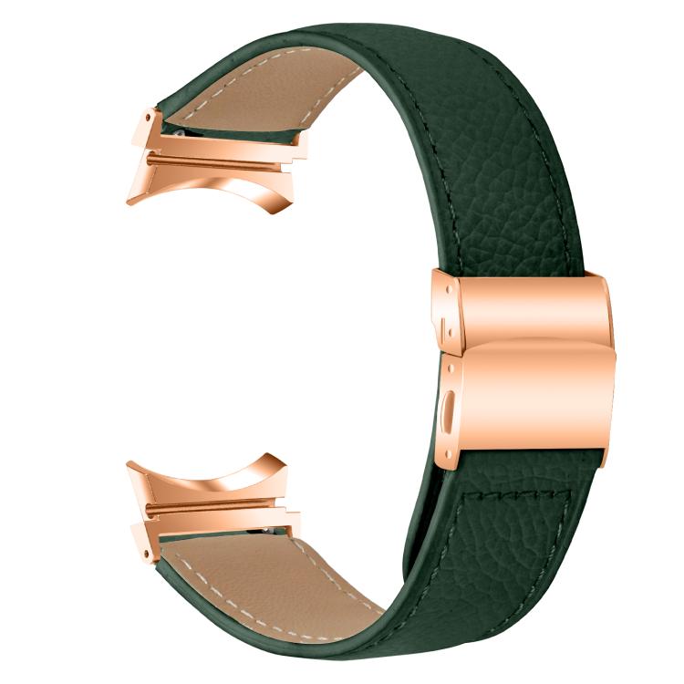 For Samsung Galaxy Watch 7 40 / 44mm Lychee Texture Rose Gold Turtle Back Buckle Leather Watch Band(Green) - free shipping - PMC TechLife - Order now!