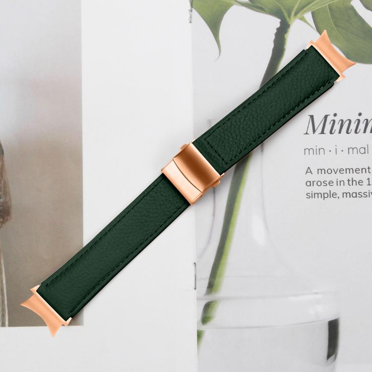For Samsung Galaxy Watch 7 40 / 44mm Lychee Texture Rose Gold Turtle Back Buckle Leather Watch Band(Green) - free shipping - PMC TechLife - Order now!