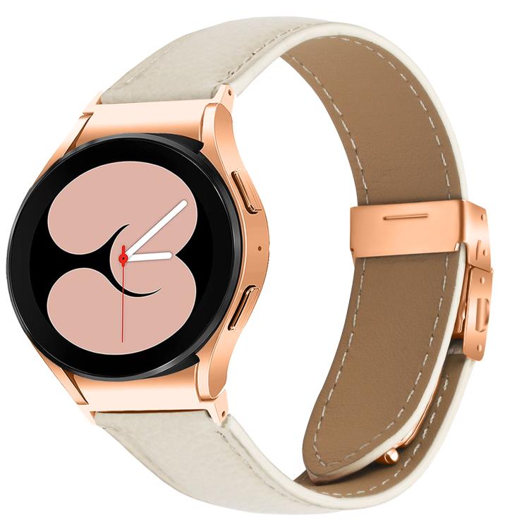 For Samsung Galaxy Watch 7 40 / 44mm Lychee Texture Rose Gold Turtle Back Buckle Leather Watch Band(Creamy White) - free shipping - PMC TechLife - Order now!