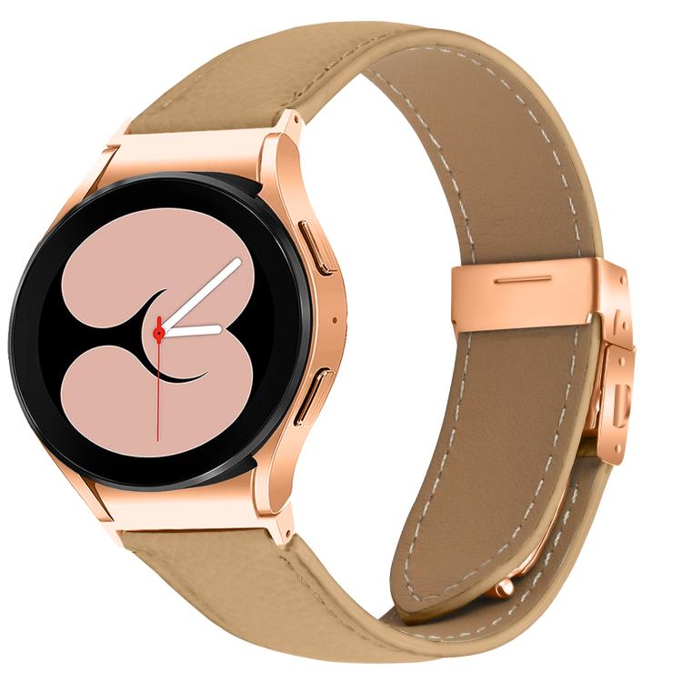 For Samsung Galaxy Watch 7 40 / 44mm Lychee Texture Rose Gold Turtle Back Buckle Leather Watch Band(Camel) - free shipping - PMC TechLife - Order now!