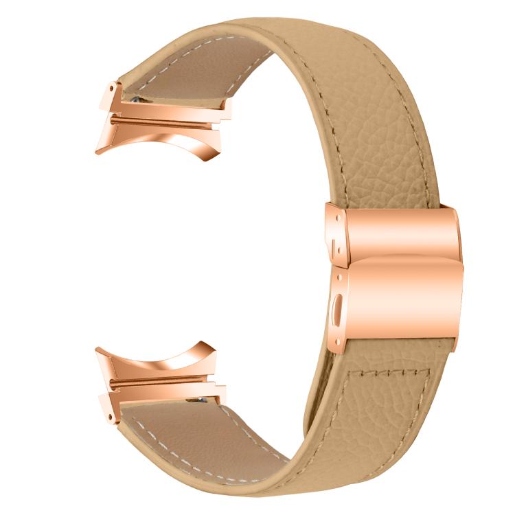 For Samsung Galaxy Watch 7 40 / 44mm Lychee Texture Rose Gold Turtle Back Buckle Leather Watch Band(Camel) - free shipping - PMC TechLife - Order now!