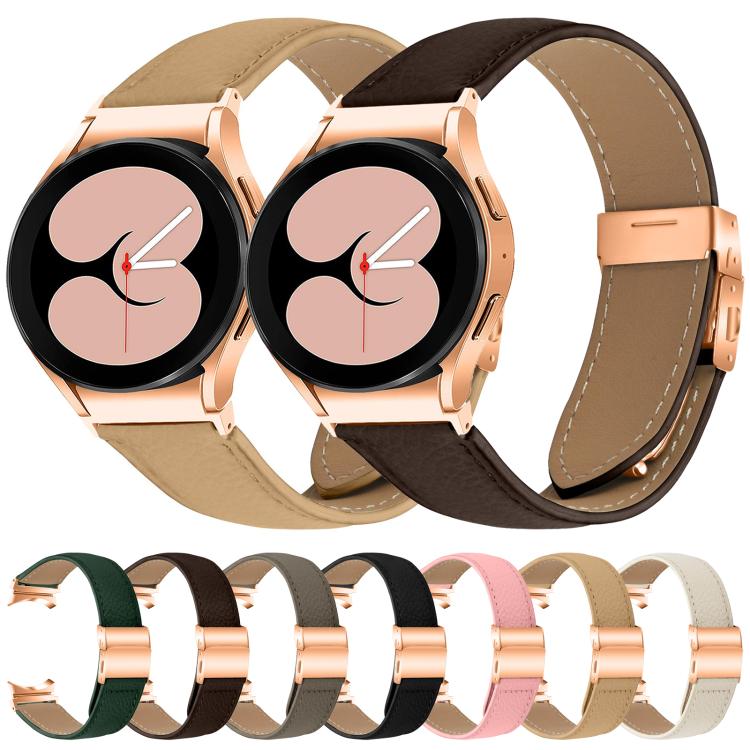 For Samsung Galaxy Watch 7 40 / 44mm Lychee Texture Rose Gold Turtle Back Buckle Leather Watch Band(Black) - free shipping - PMC TechLife - Order now!