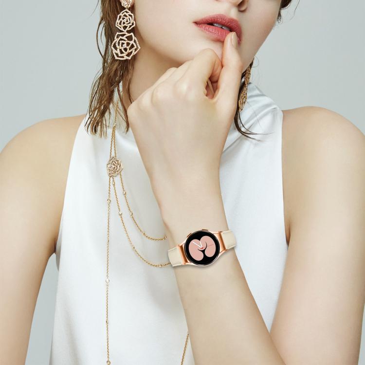 For Samsung Galaxy Watch 7 40 / 44mm Lychee Texture Rose Gold Turtle Back Buckle Leather Watch Band(Creamy White) - free shipping - PMC TechLife - Order now!
