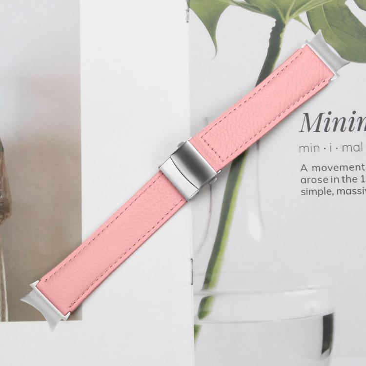 For Samsung Galaxy Watch 7 40 / 44mm Lychee Texture Silver Turtle Back Buckle Leather Watch Band(Pink) - free shipping - PMC TechLife - Order now!