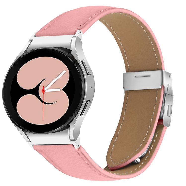 For Samsung Galaxy Watch 7 40 / 44mm Lychee Texture Silver Turtle Back Buckle Leather Watch Band(Pink) - free shipping - PMC TechLife - Order now!