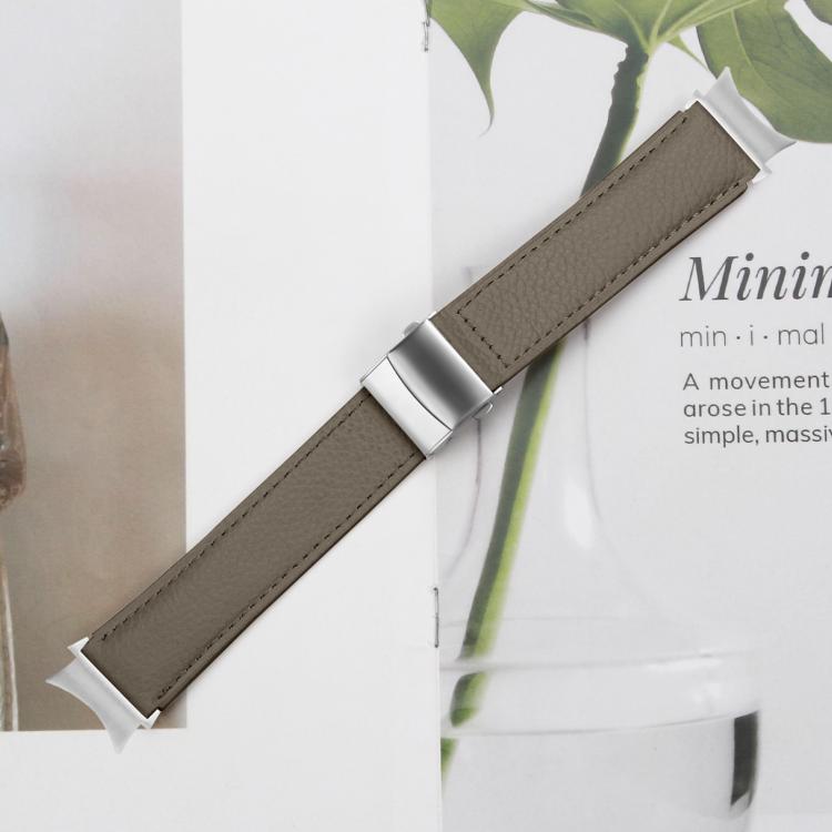 For Samsung Galaxy Watch 7 40 / 44mm Lychee Texture Silver Turtle Back Buckle Leather Watch Band(Gray) - free shipping - PMC TechLife - Order now!