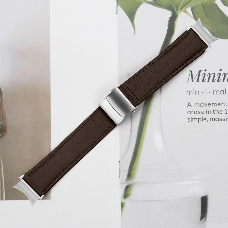 For Samsung Galaxy Watch 7 40 / 44mm Lychee Texture Silver Turtle Back Buckle Leather Watch Band(Coffee Color) - free shipping - PMC TechLife - Order now!