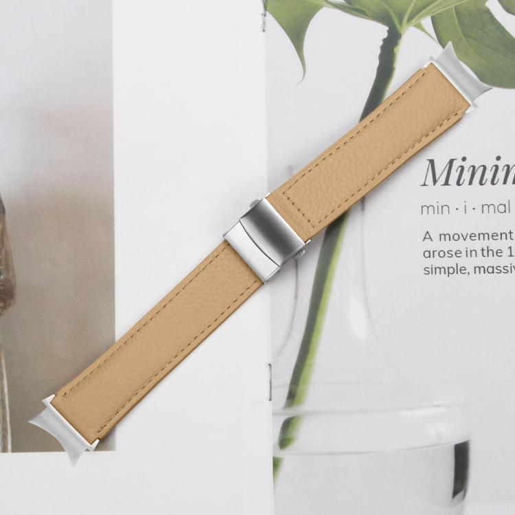 For Samsung Galaxy Watch 7 40 / 44mm Lychee Texture Silver Turtle Back Buckle Leather Watch Band(Camel) - free shipping - PMC TechLife - Order now!