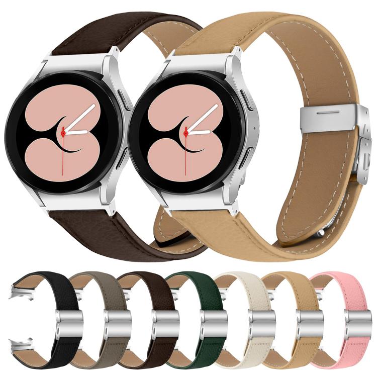 For Samsung Galaxy Watch 7 40 / 44mm Lychee Texture Silver Turtle Back Buckle Leather Watch Band(Coffee Color) - free shipping - PMC TechLife - Order now!