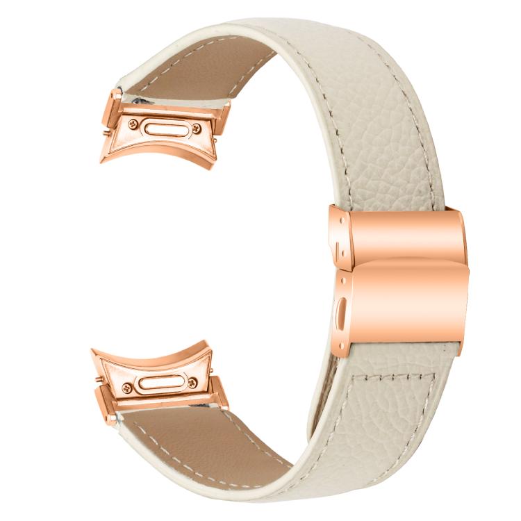For Samsung Galaxy Watch 7 40 / 44mm Quick Release Lychee Texture Rose Gold Turtle Back Buckle Leather Watch Band(Creamy White) - free shipping - PMC TechLife - Order now!