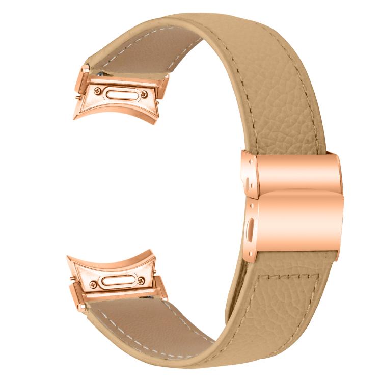 For Samsung Galaxy Watch 7 40 / 44mm Quick Release Lychee Texture Rose Gold Turtle Back Buckle Leather Watch Band(Camel) - free shipping - PMC TechLife - Order now!