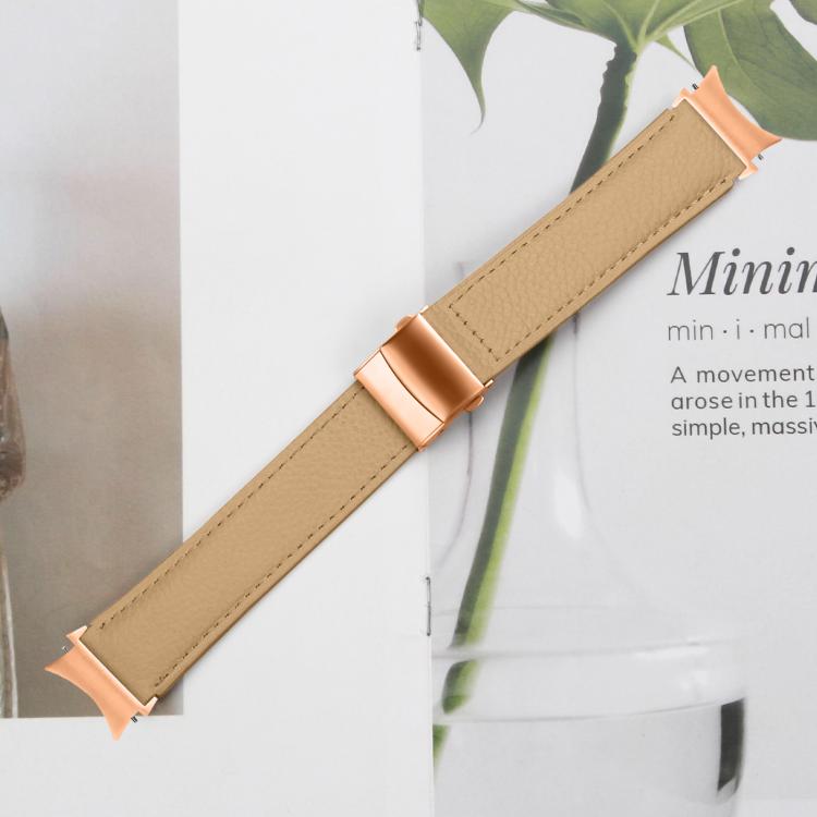 For Samsung Galaxy Watch 7 40 / 44mm Quick Release Lychee Texture Rose Gold Turtle Back Buckle Leather Watch Band(Camel) - free shipping - PMC TechLife - Order now!