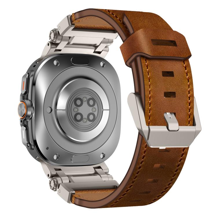 For Samsung Galaxy Watch Ultra 47mm / Ultra 2025 Explorer Stainless Steel Head Leather Watch Band(Titanium Crazy Horse) - free shipping - PMC TechLife - Order now!