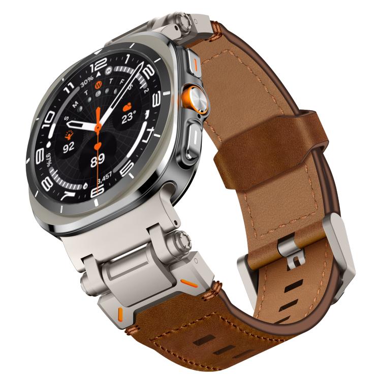 For Samsung Galaxy Watch Ultra 47mm / Ultra 2025 Explorer Stainless Steel Head Leather Watch Band(Titanium Crazy Horse) - free shipping - PMC TechLife - Order now!
