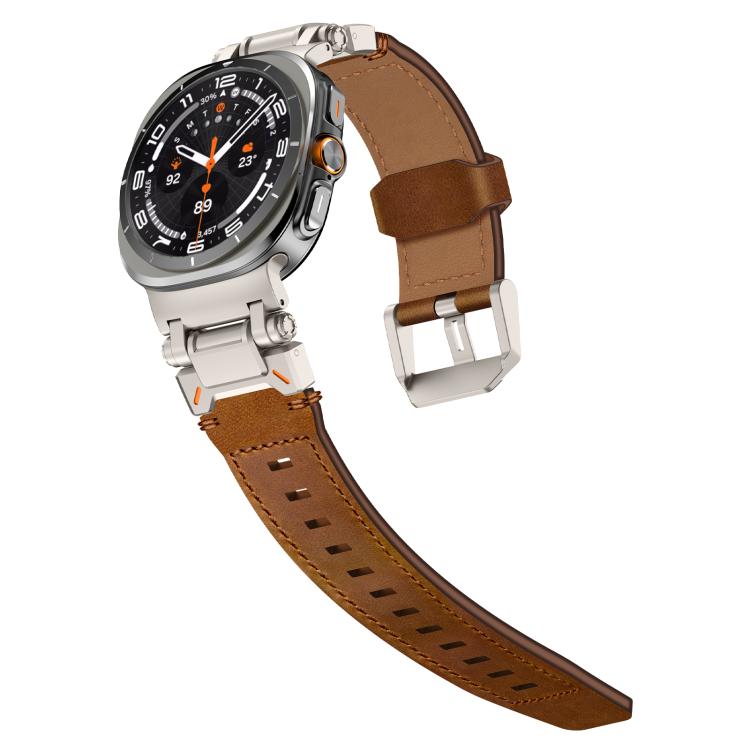 For Samsung Galaxy Watch Ultra 47mm / Ultra 2025 Explorer Stainless Steel Head Leather Watch Band(Titanium Crazy Horse) - free shipping - PMC TechLife - Order now!