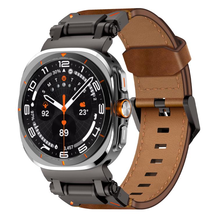 For Samsung Galaxy Watch Ultra 47mm / Ultra 2025 Explorer Stainless Steel Head Leather Watch Band(Black Crazy Horse) - free shipping - PMC TechLife - Order now!