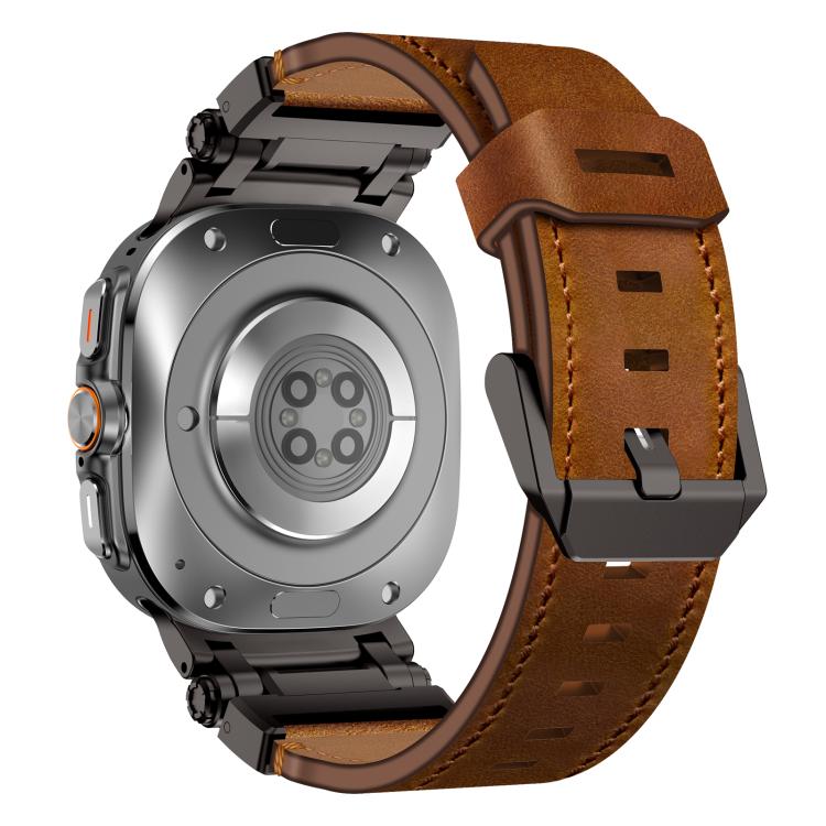 For Samsung Galaxy Watch Ultra 47mm / Ultra 2025 Explorer Stainless Steel Head Leather Watch Band(Black Crazy Horse) - free shipping - PMC TechLife - Order now!