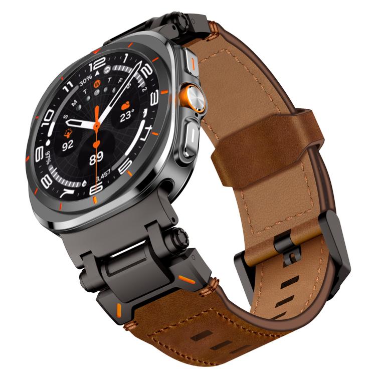For Samsung Galaxy Watch Ultra 47mm / Ultra 2025 Explorer Stainless Steel Head Leather Watch Band(Black Crazy Horse) - free shipping - PMC TechLife - Order now!