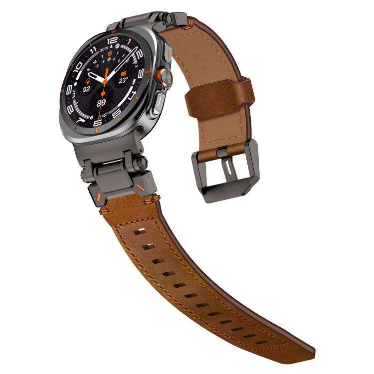 For Samsung Galaxy Watch Ultra 47mm / Ultra 2025 Explorer Stainless Steel Head Leather Watch Band(Black Crazy Horse) - free shipping - PMC TechLife - Order now!