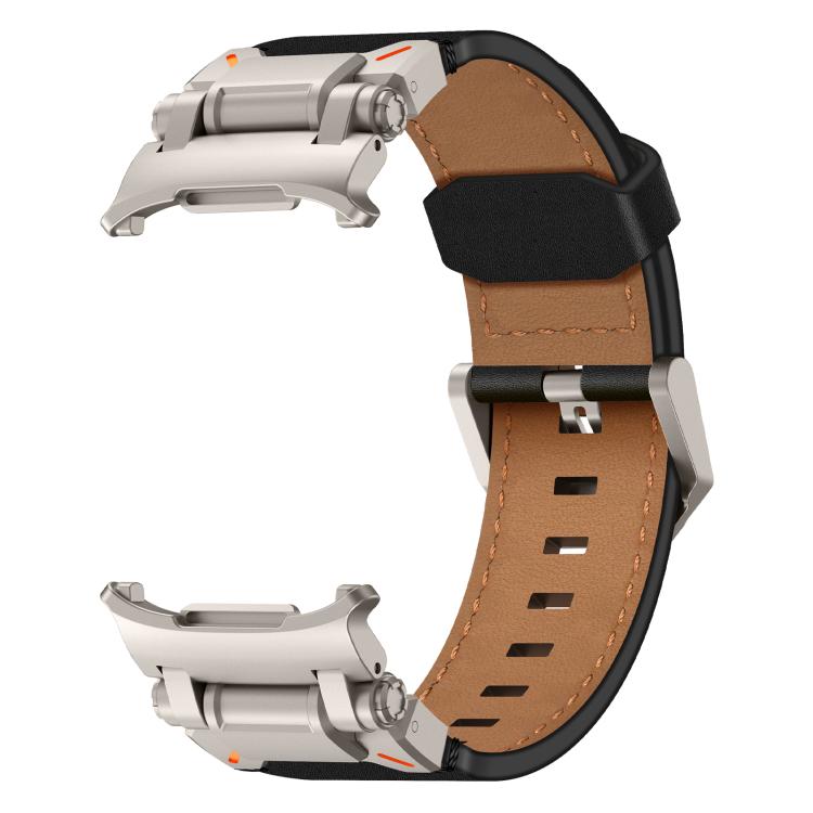 For Samsung Galaxy Watch Ultra 47mm Explorer Stainless Steel Head Leather Watch Band(Titanium Black) - Watch Bands by PMC TechLife | Online Shopping South Africa | PMC TechLife | Buy Now Pay Later Mobicred
