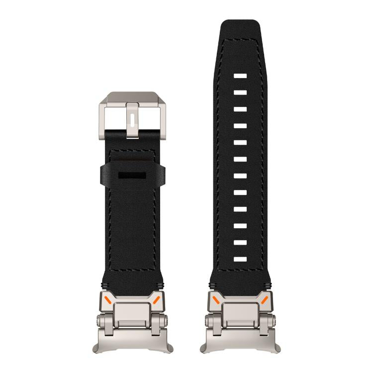 For Samsung Galaxy Watch Ultra 47mm Explorer Stainless Steel Head Leather Watch Band(Titanium Black) - Watch Bands by PMC TechLife | Online Shopping South Africa | PMC TechLife | Buy Now Pay Later Mobicred