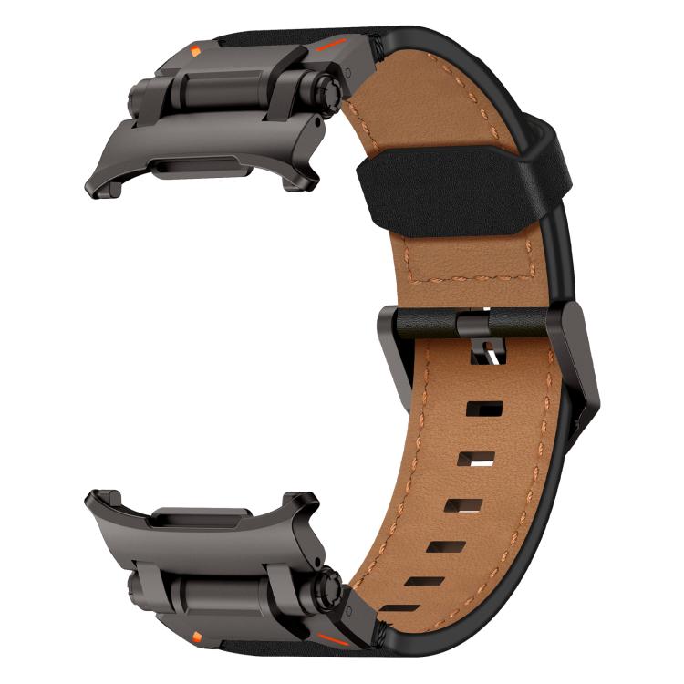 For Samsung Galaxy Watch Ultra 47mm Explorer Stainless Steel Head Leather Watch Band(Black) - Watch Bands by PMC TechLife | Online Shopping South Africa | PMC TechLife | Buy Now Pay Later Mobicred