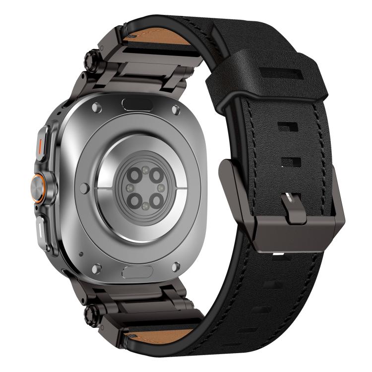 For Samsung Galaxy Watch Ultra 47mm Explorer Stainless Steel Head Leather Watch Band(Black) - Watch Bands by PMC TechLife | Online Shopping South Africa | PMC TechLife | Buy Now Pay Later Mobicred