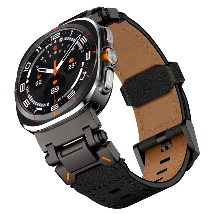 For Samsung Galaxy Watch Ultra 47mm Explorer Stainless Steel Head Leather Watch Band(Black) - Watch Bands by PMC TechLife | Online Shopping South Africa | PMC TechLife | Buy Now Pay Later Mobicred