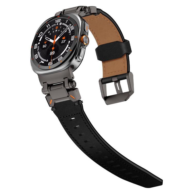 For Samsung Galaxy Watch Ultra 47mm Explorer Stainless Steel Head Leather Watch Band(Black) - Watch Bands by PMC TechLife | Online Shopping South Africa | PMC TechLife | Buy Now Pay Later Mobicred