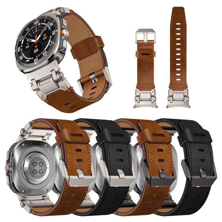 For Samsung Galaxy Watch Ultra 47mm Explorer Stainless Steel Head Leather Watch Band(Black) - Watch Bands by PMC TechLife | Online Shopping South Africa | PMC TechLife | Buy Now Pay Later Mobicred