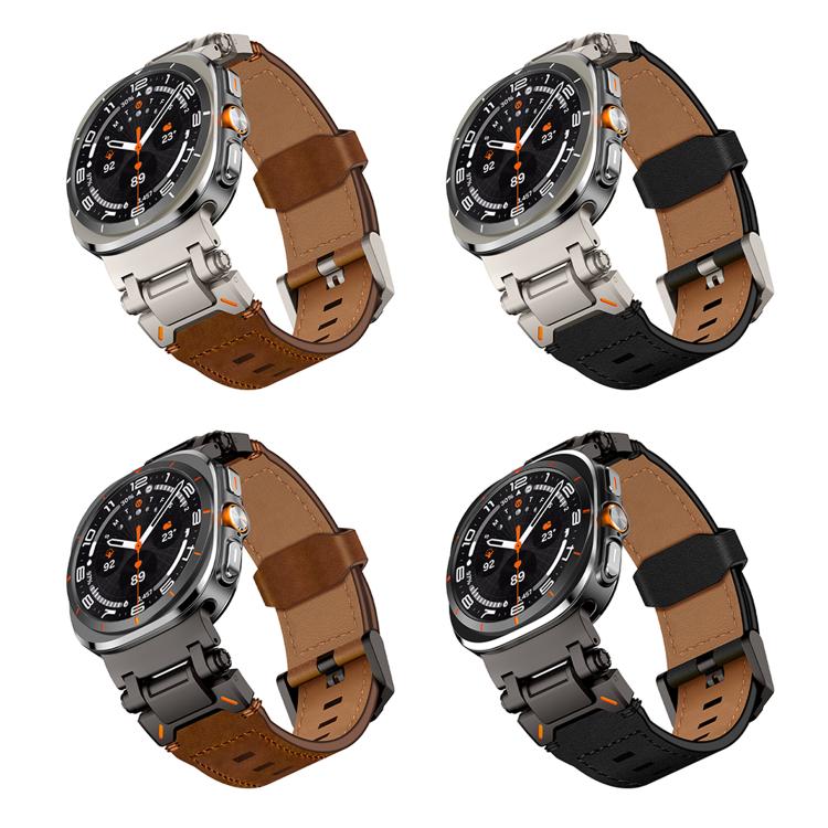 For Samsung Galaxy Watch Ultra 47mm / Ultra 2025 Explorer Stainless Steel Head Leather Watch Band(Black Crazy Horse) - free shipping - PMC TechLife - Order now!
