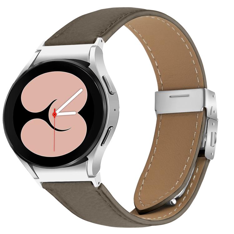 For Samsung Galaxy Watch 7 40 / 44mm Quick Release Lychee Texture Silver Turtle Back Buckle Leather Watch Band(Gray) - free shipping - PMC TechLife - Order now!