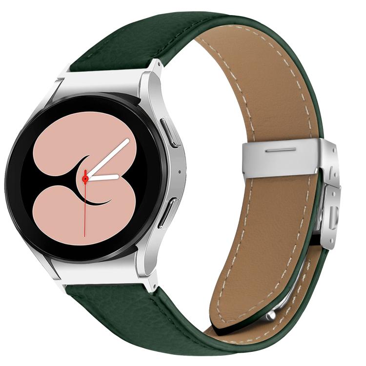 For Samsung Galaxy Watch 7 40 / 44mm Quick Release Lychee Texture Silver Turtle Back Buckle Leather Watch Band(Green) - free shipping - PMC TechLife - Order now!