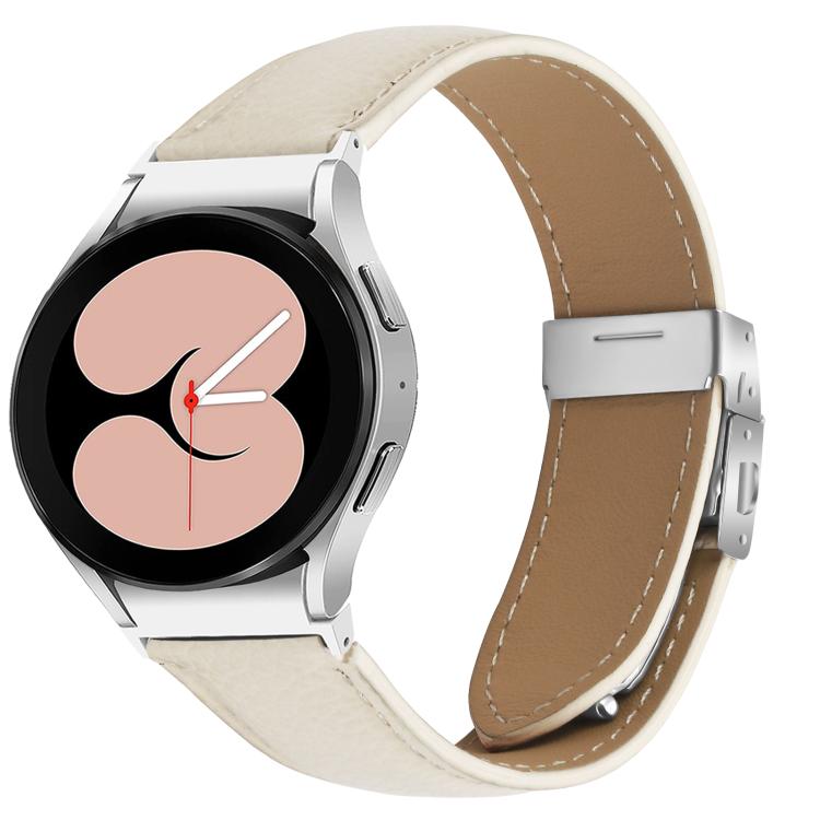 For Samsung Galaxy Watch 7 40 / 44mm Quick Release Lychee Texture Silver Turtle Back Buckle Leather Watch Band(Creamy White) - free shipping - PMC TechLife - Order now!