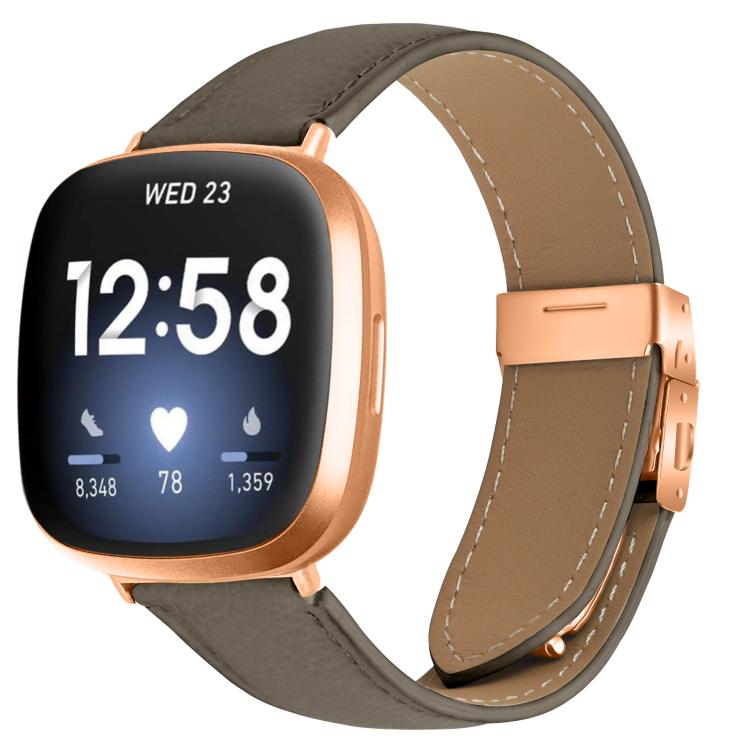 For Fitbit Versa 3 / 4 Lychee Texture Rose Gold Turtle Back Buckle Leather Watch Band(Gray) - free shipping - PMC TechLife - Order now!