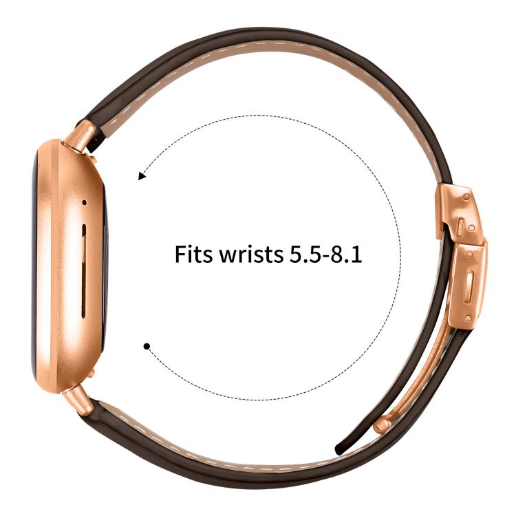 For Fitbit Versa 3 / 4 Lychee Texture Rose Gold Turtle Back Buckle Leather Watch Band(Coffee Color) - free shipping - PMC TechLife - Order now!